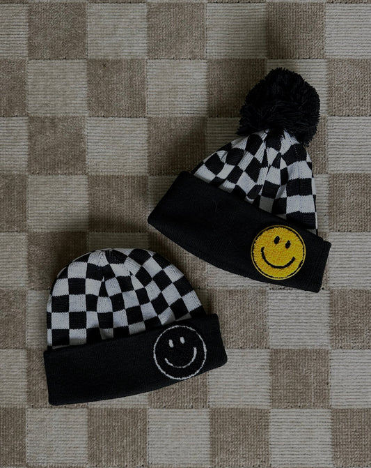 Smiley Checkered Beanie